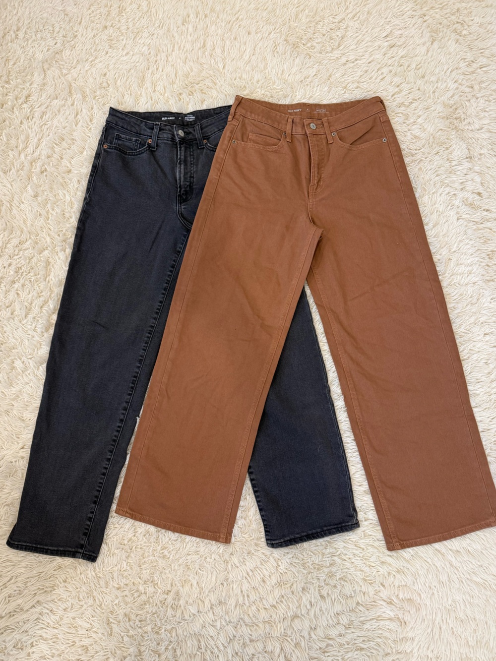 Two Old Navy High-Rise Jeans in Brown and Black